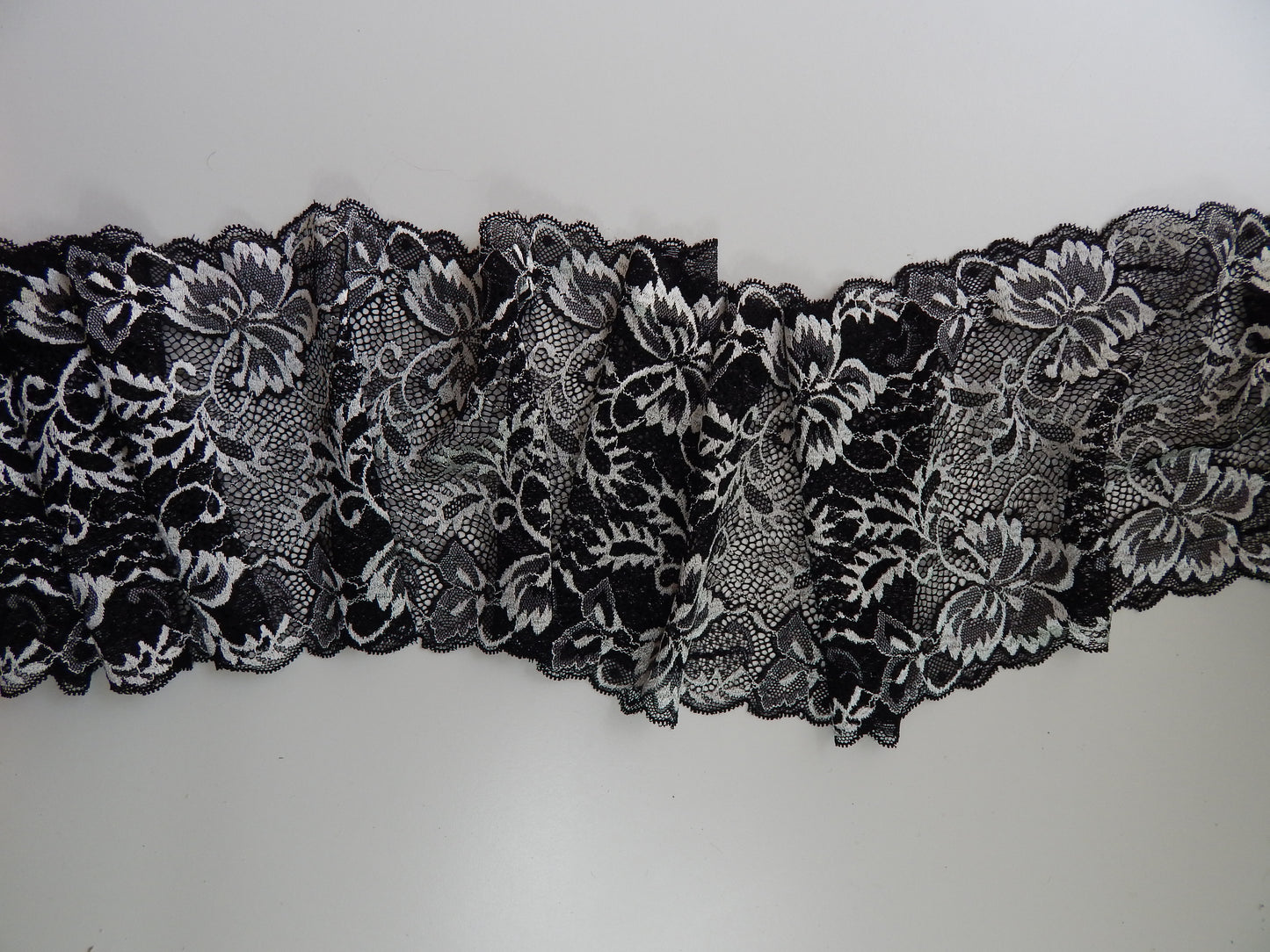 Black and white stretch lace fabric
