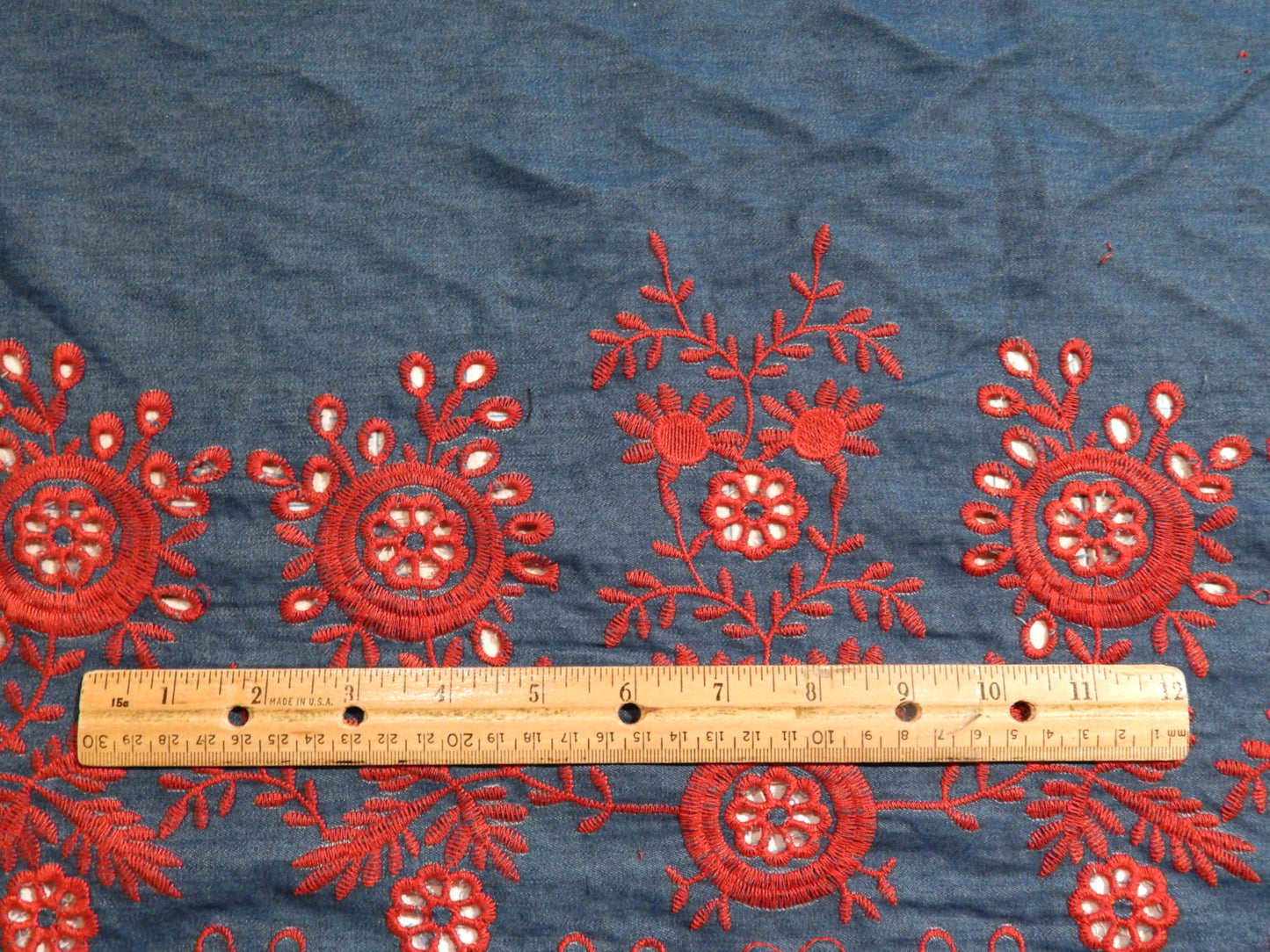 Navy Chambray with Red Floral Embroidery