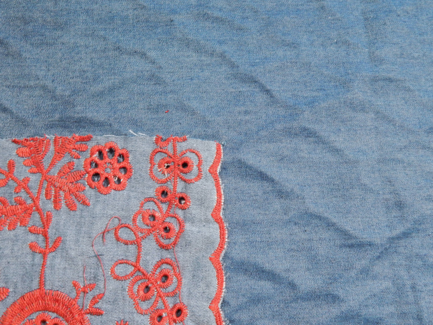 Navy Chambray with Red Floral Embroidery