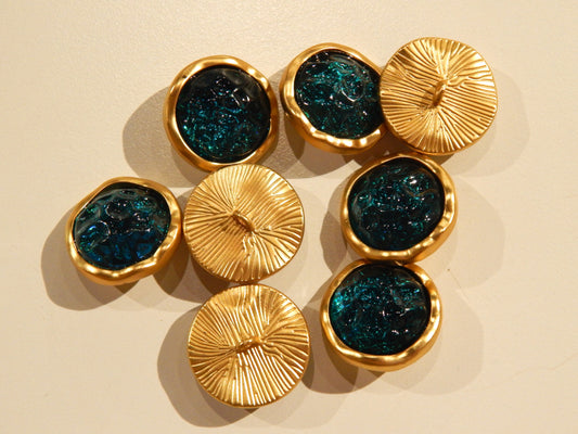 Emerald and Gold Shank Buttons - Multiple Sizes
