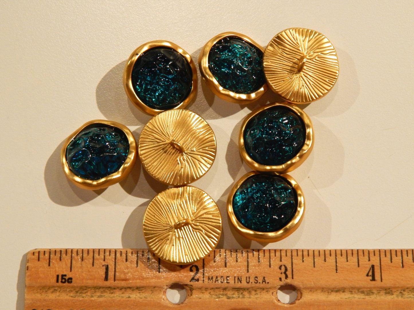 Emerald and Gold Shank Buttons - Multiple Sizes