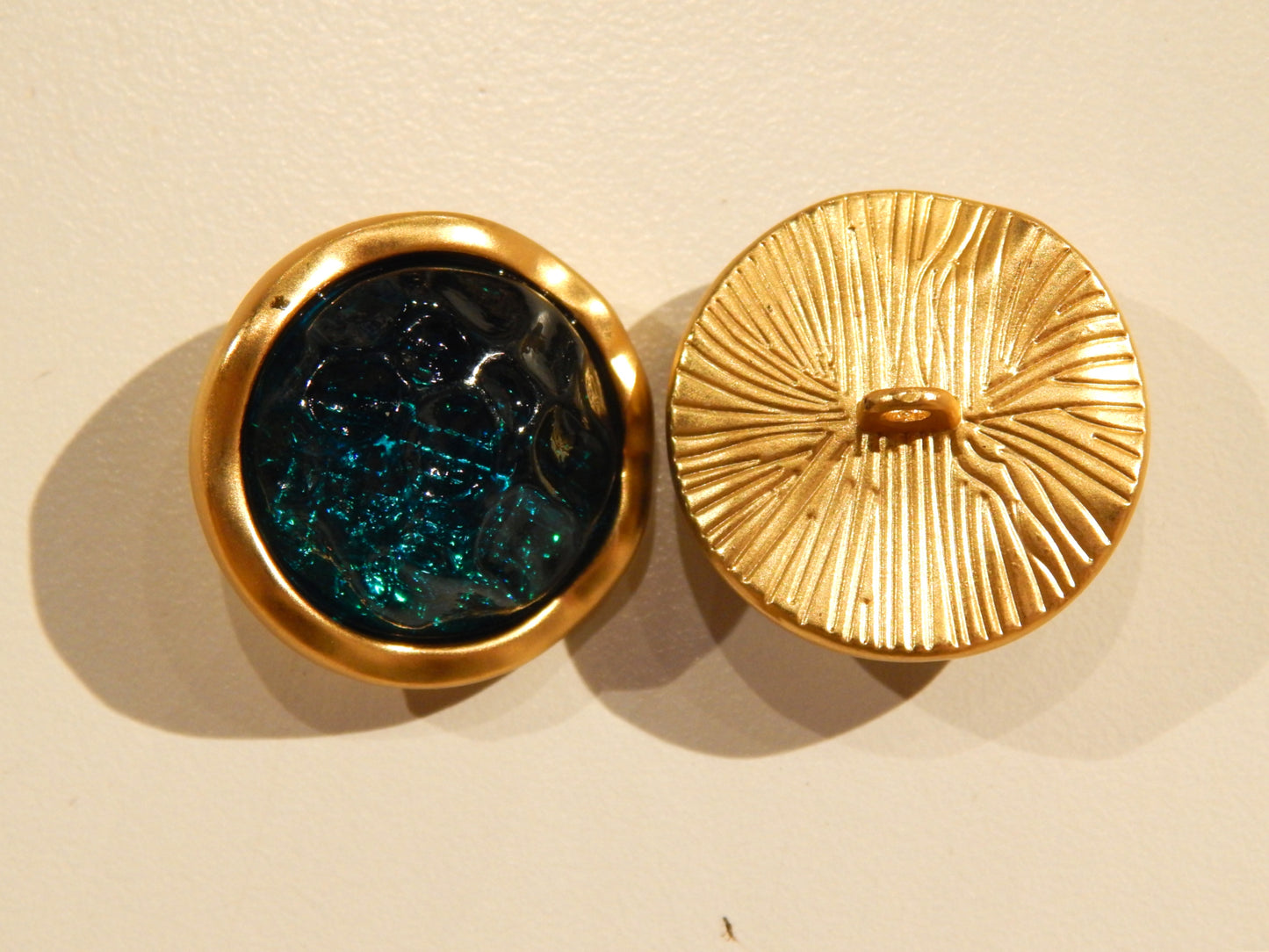 Emerald and Gold Shank Buttons - Multiple Sizes