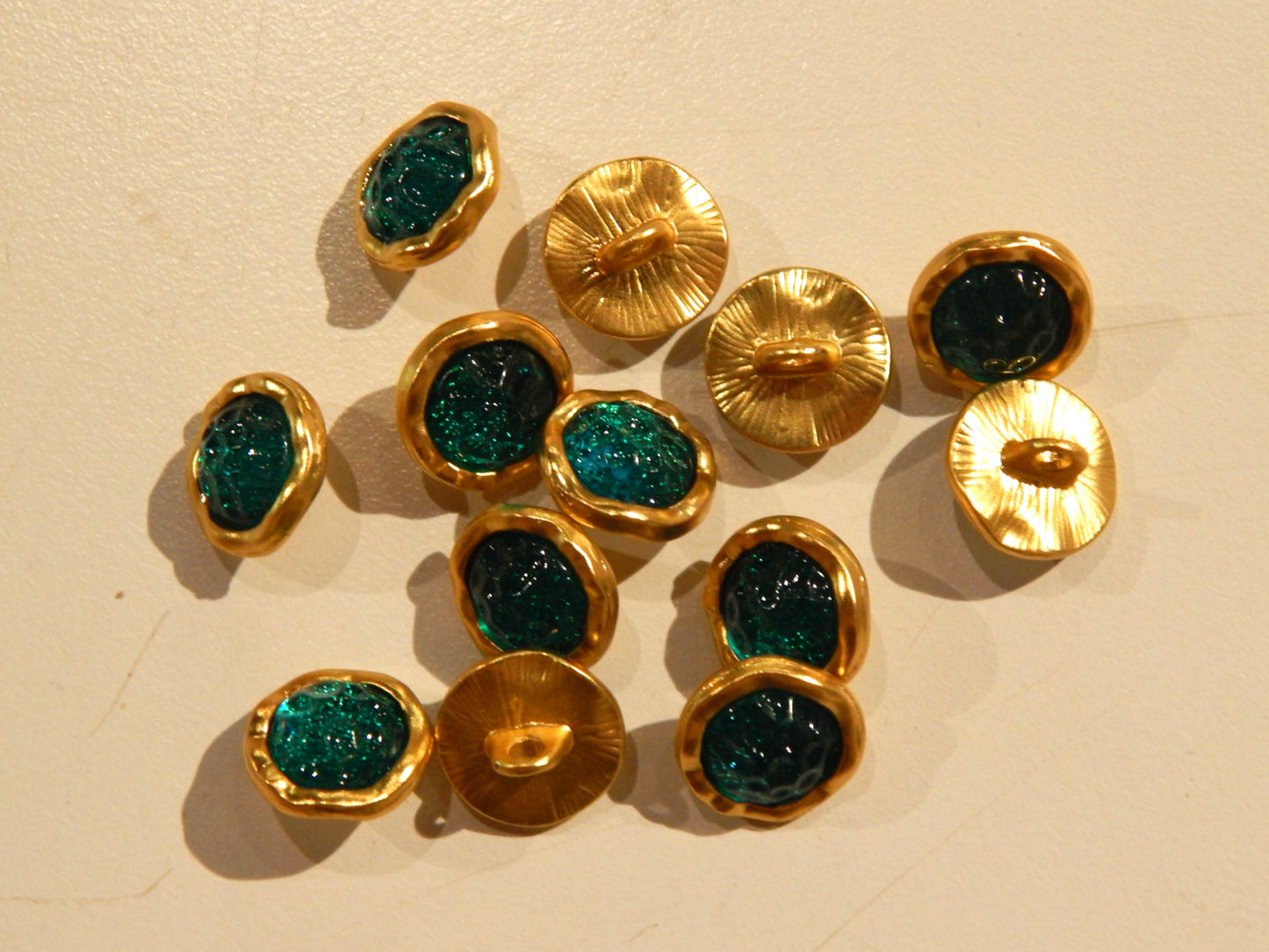 Emerald and Gold Shank Buttons - Multiple Sizes