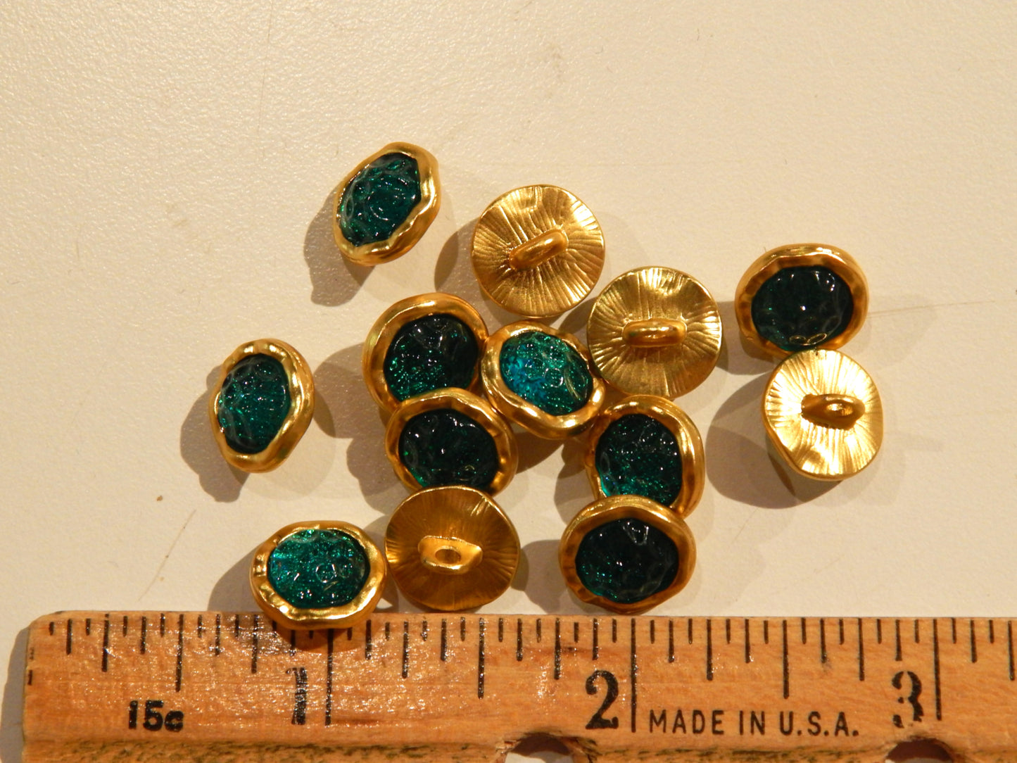 Emerald and Gold Shank Buttons - Multiple Sizes