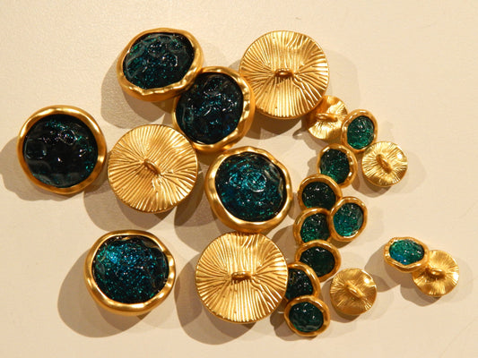 Emerald and Gold Shank Buttons - Multiple Sizes