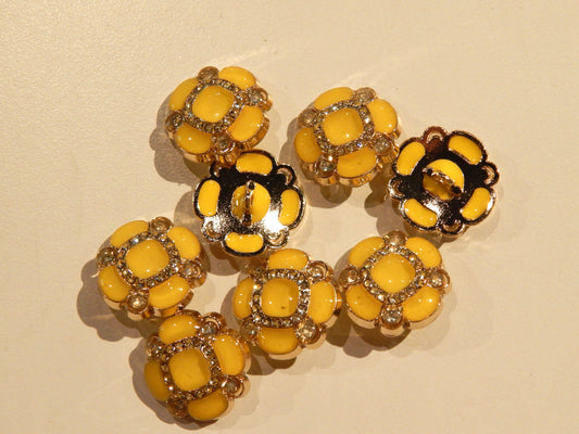 Yellow Resin Rhinestone Quatrefoil Buttons