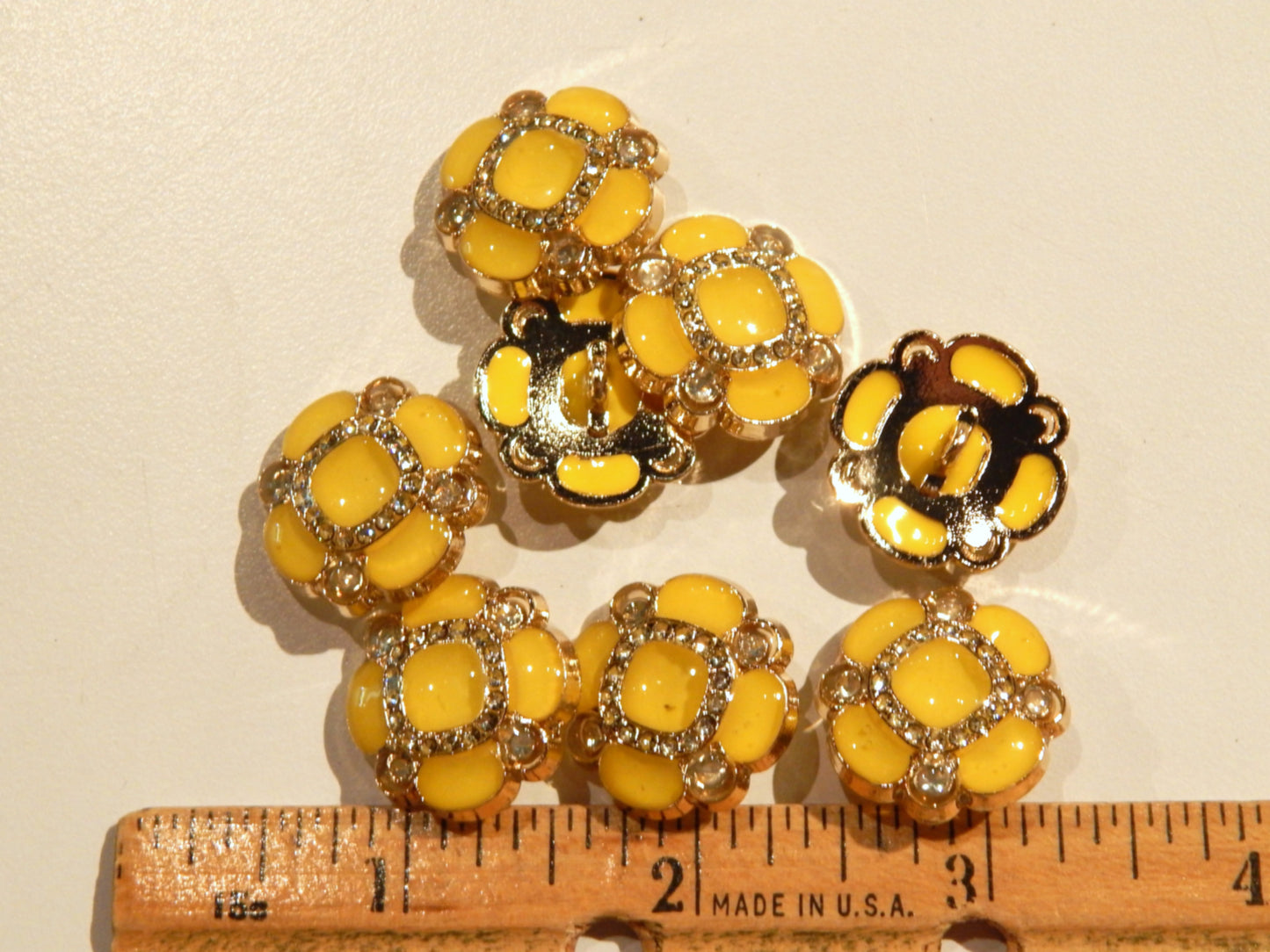 Yellow Resin Rhinestone Quatrefoil Buttons