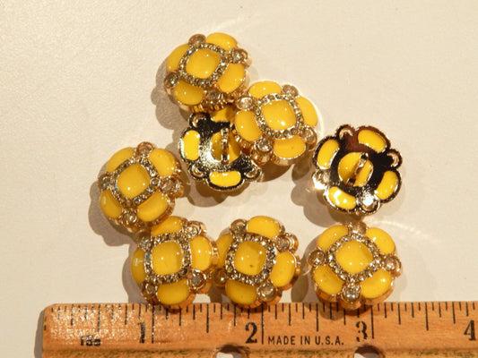 Yellow Resin Rhinestone Quatrefoil Buttons