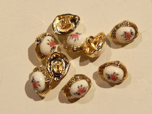 Antique China Floral and Gold Shank Buttons