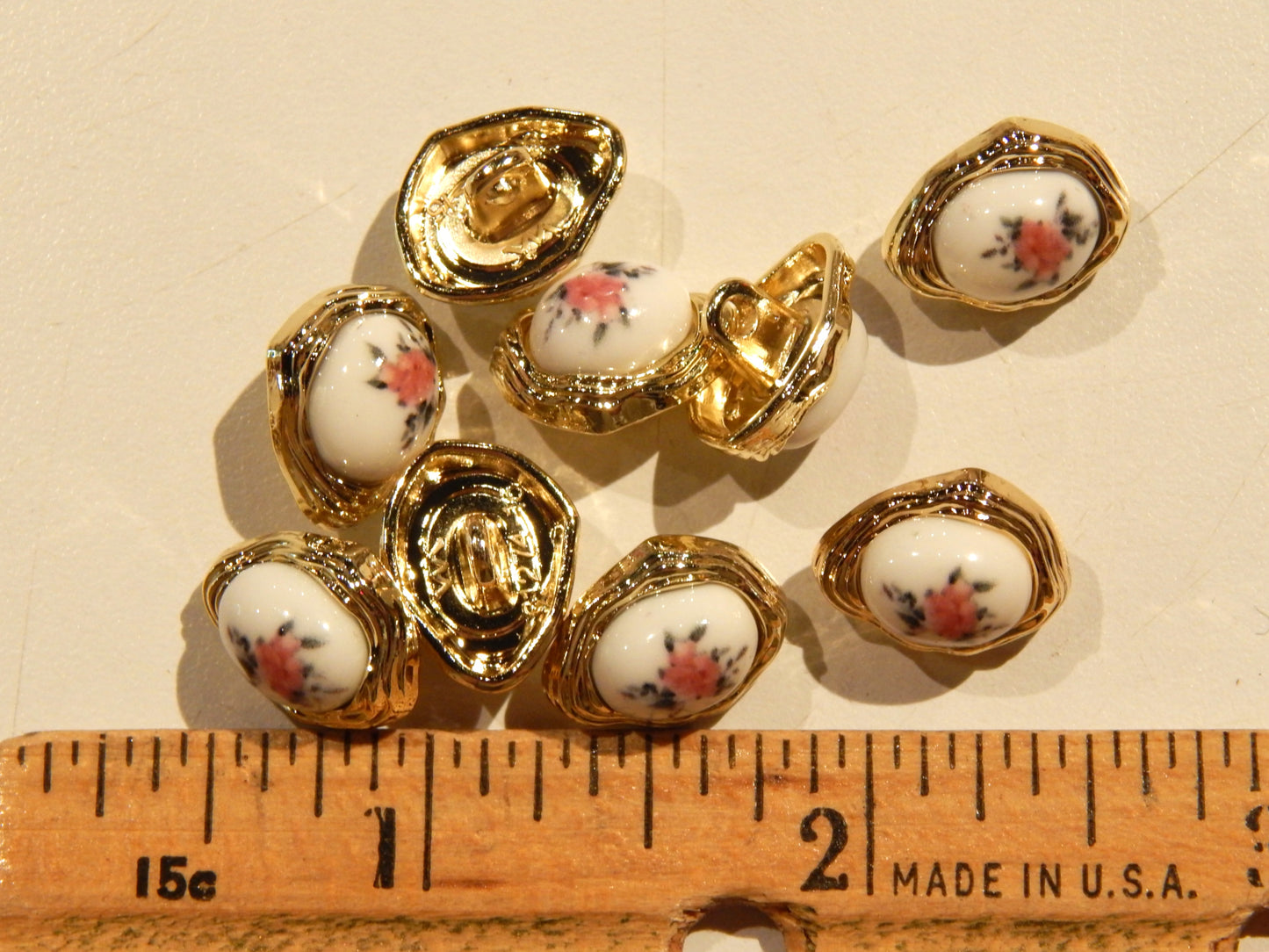 Antique China Floral and Gold Shank Buttons
