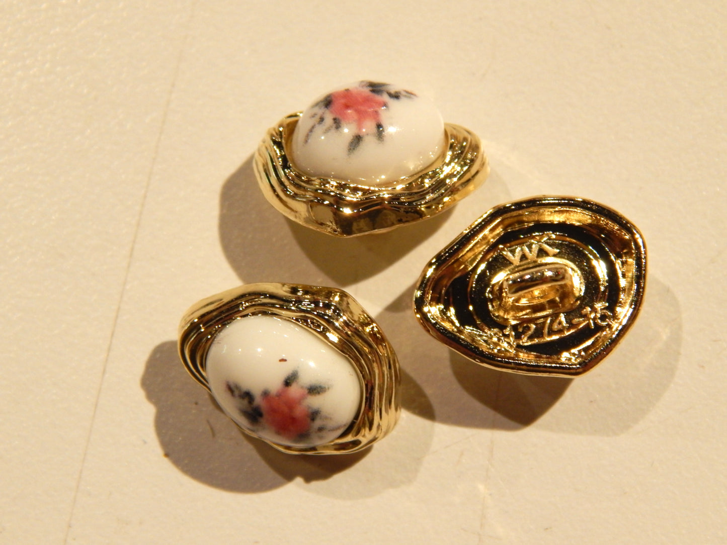 Antique China Floral and Gold Shank Buttons