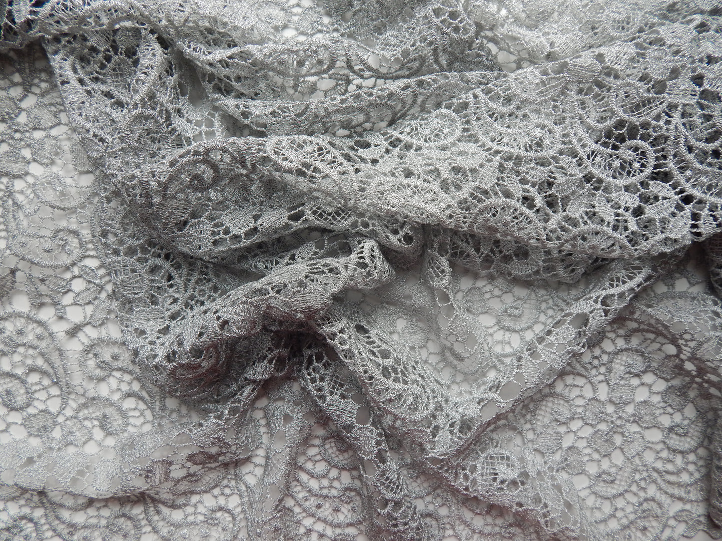 Silver Scalloped Lace fabric