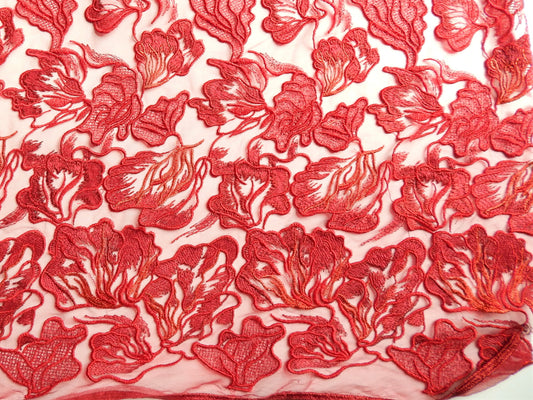 Red Floral Lace Fabric