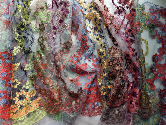 Rainbow Floral Lace Fabric