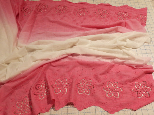 pink and white ombre swiss dot double embroidered and scalloped border cotton deadstock fabric