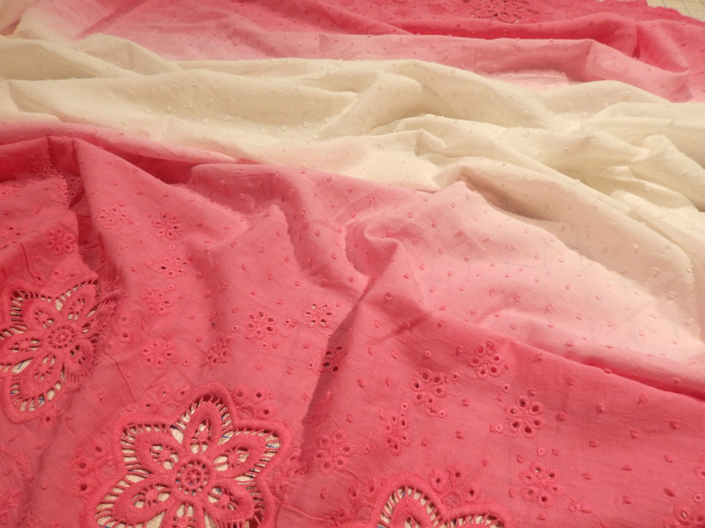 Pink and White Ombre Swiss Dot Cotton Eyelet