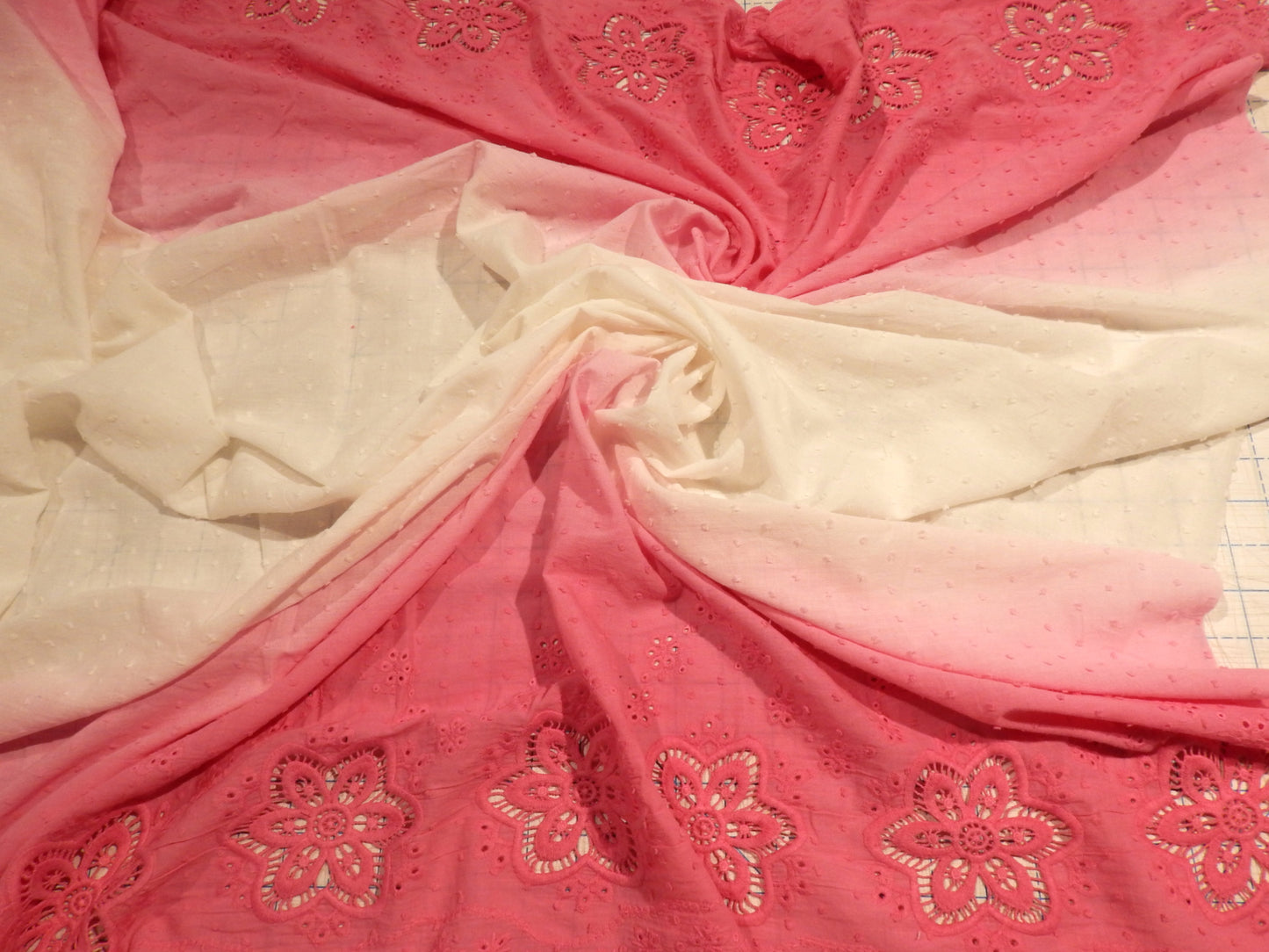 Pink and White Ombre Swiss Dot Cotton Eyelet