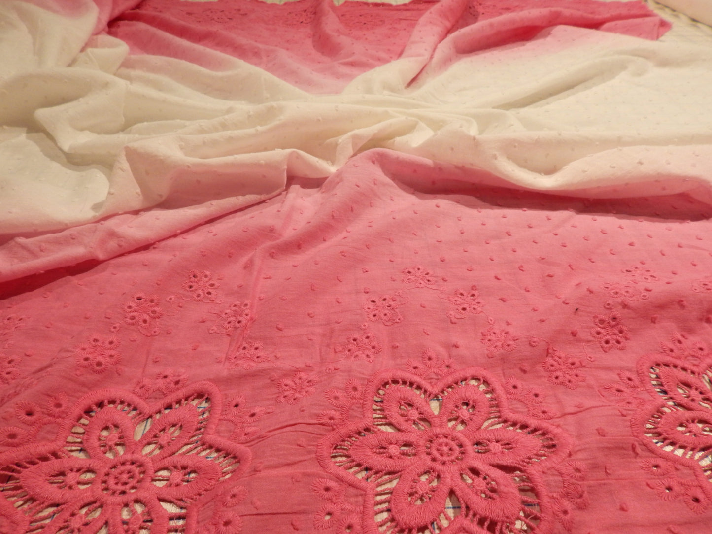 Pink and White Ombre Swiss Dot Cotton Eyelet