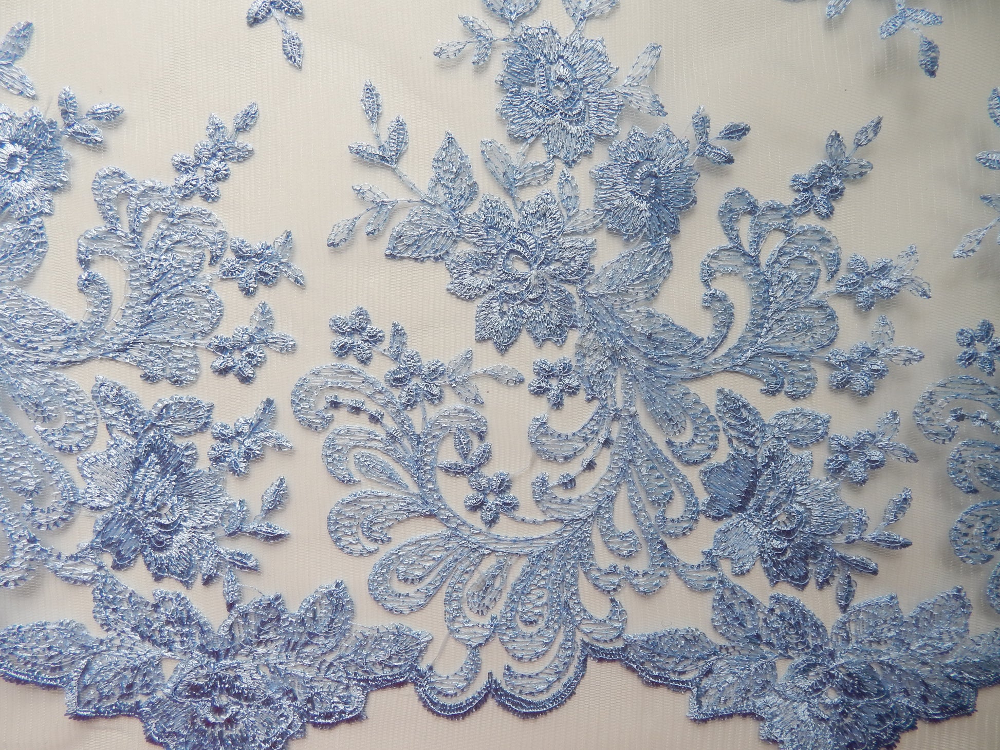 blue floral lace fabric
