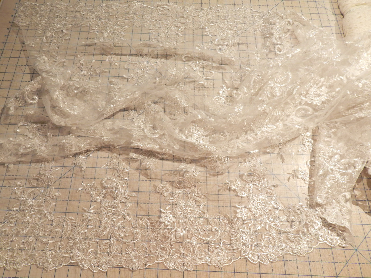Flowers and Scrolls White Bridal Lace