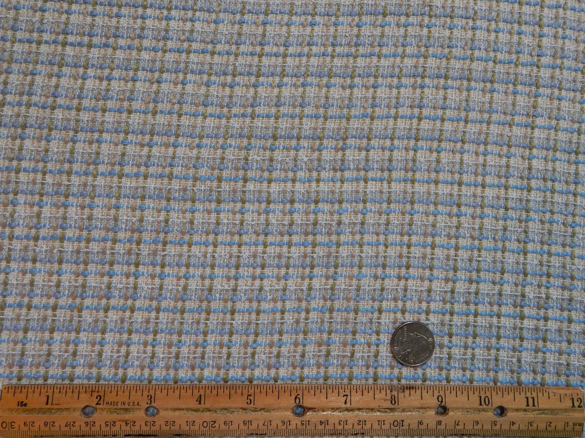 Blue and tan Boucle plaid fabric