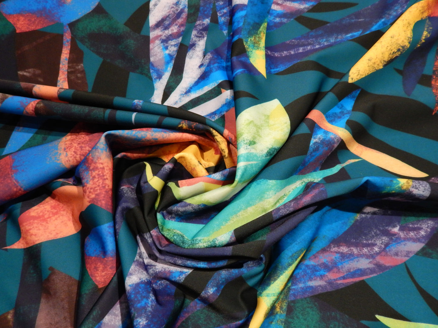 Navy and Aqua Abstract Tropical Swim Knit - Telio