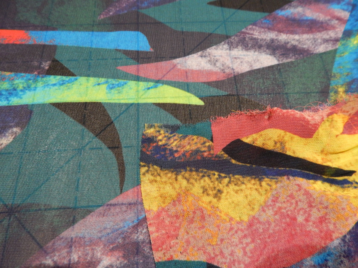 Navy and Aqua Abstract Tropical Chiffon - Telio