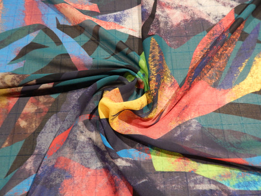 Navy and Aqua Abstract Tropical Chiffon - Telio
