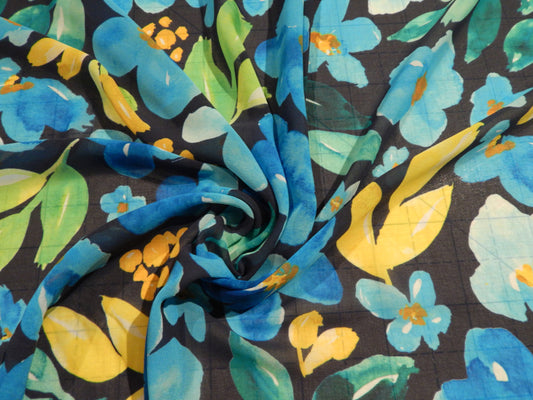 Blue, Green, & Yellow Floral Chiffon - Telio