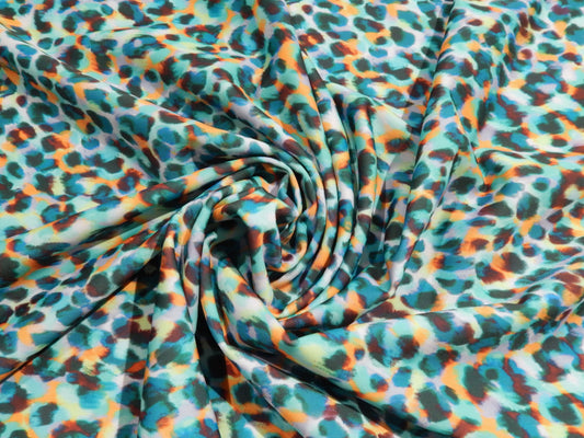 Blue and Orange Cheetah Print Swim Knit - Telio