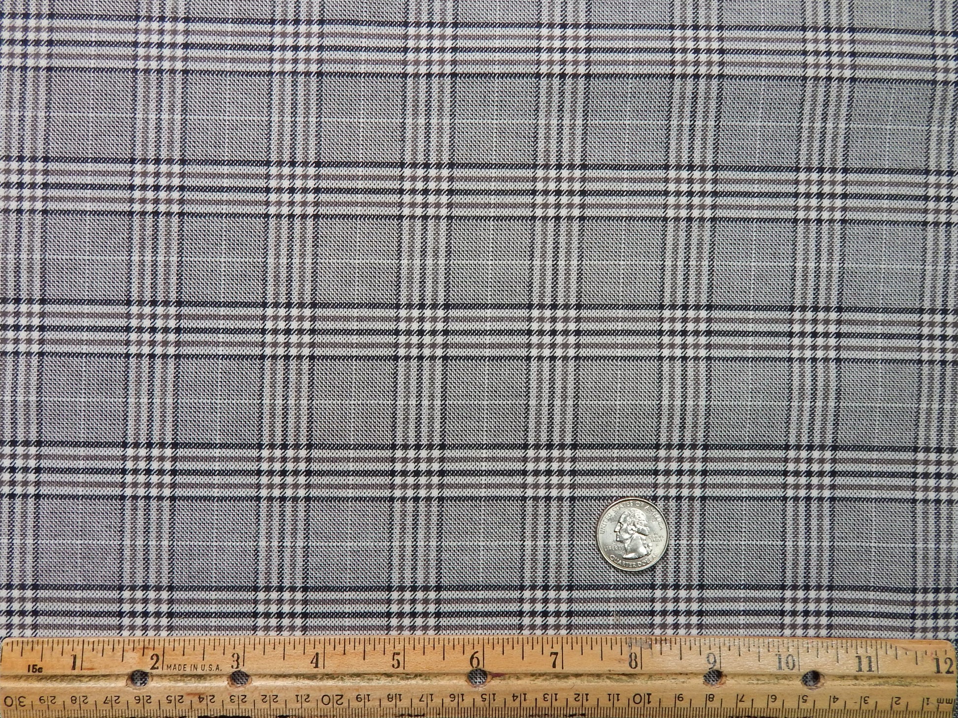 grey and brown plaid suiting fabric