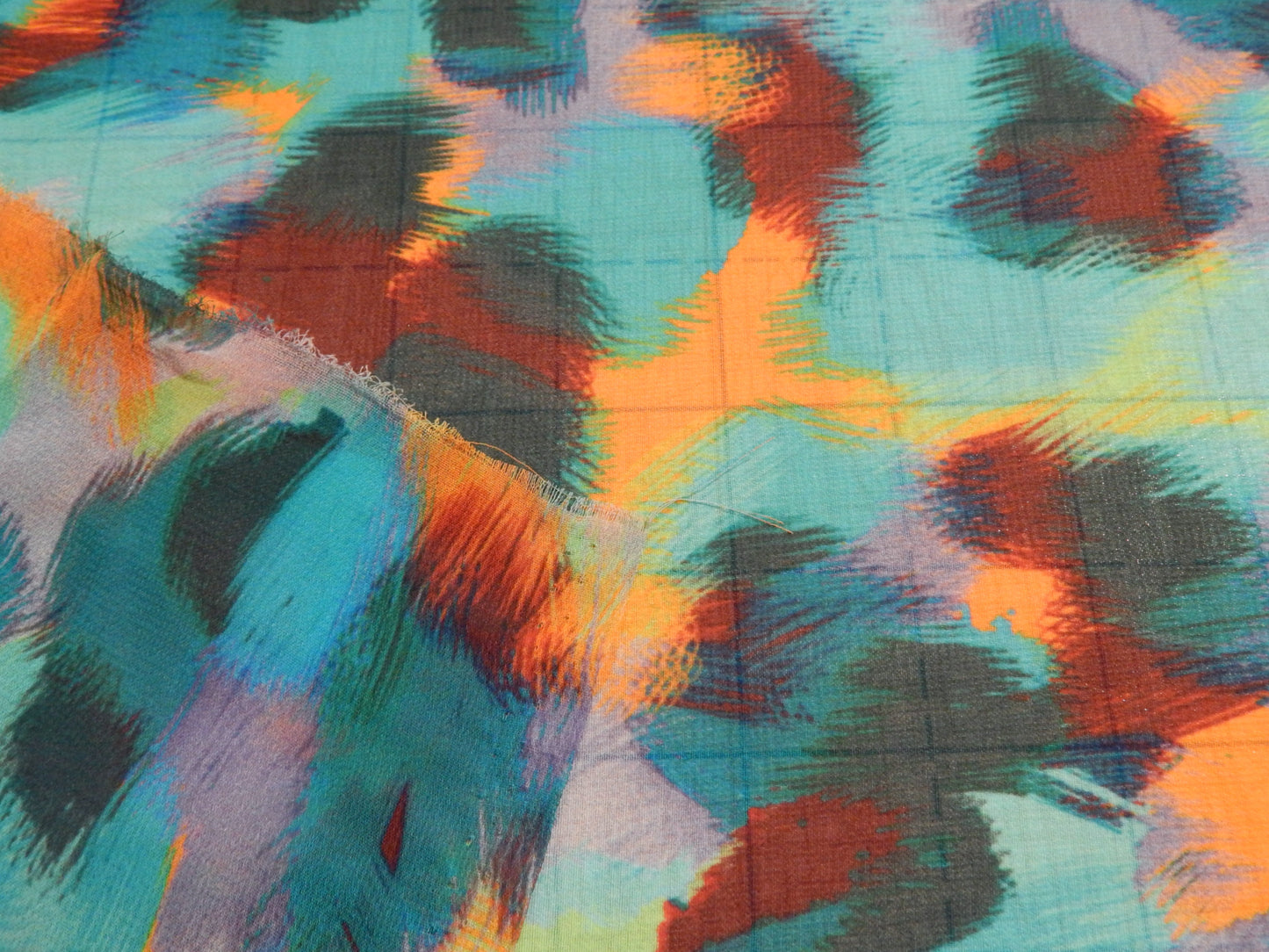 Blue and Orange Cheetah Print Chiffon - Telio