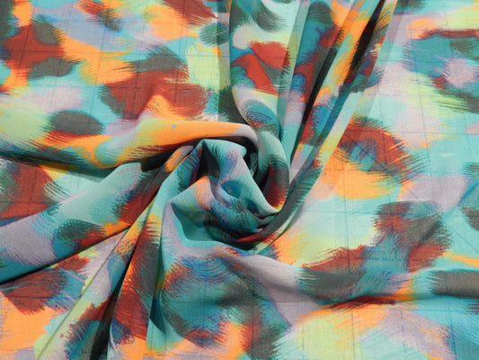 Blue and Orange Cheetah Print Chiffon - Telio