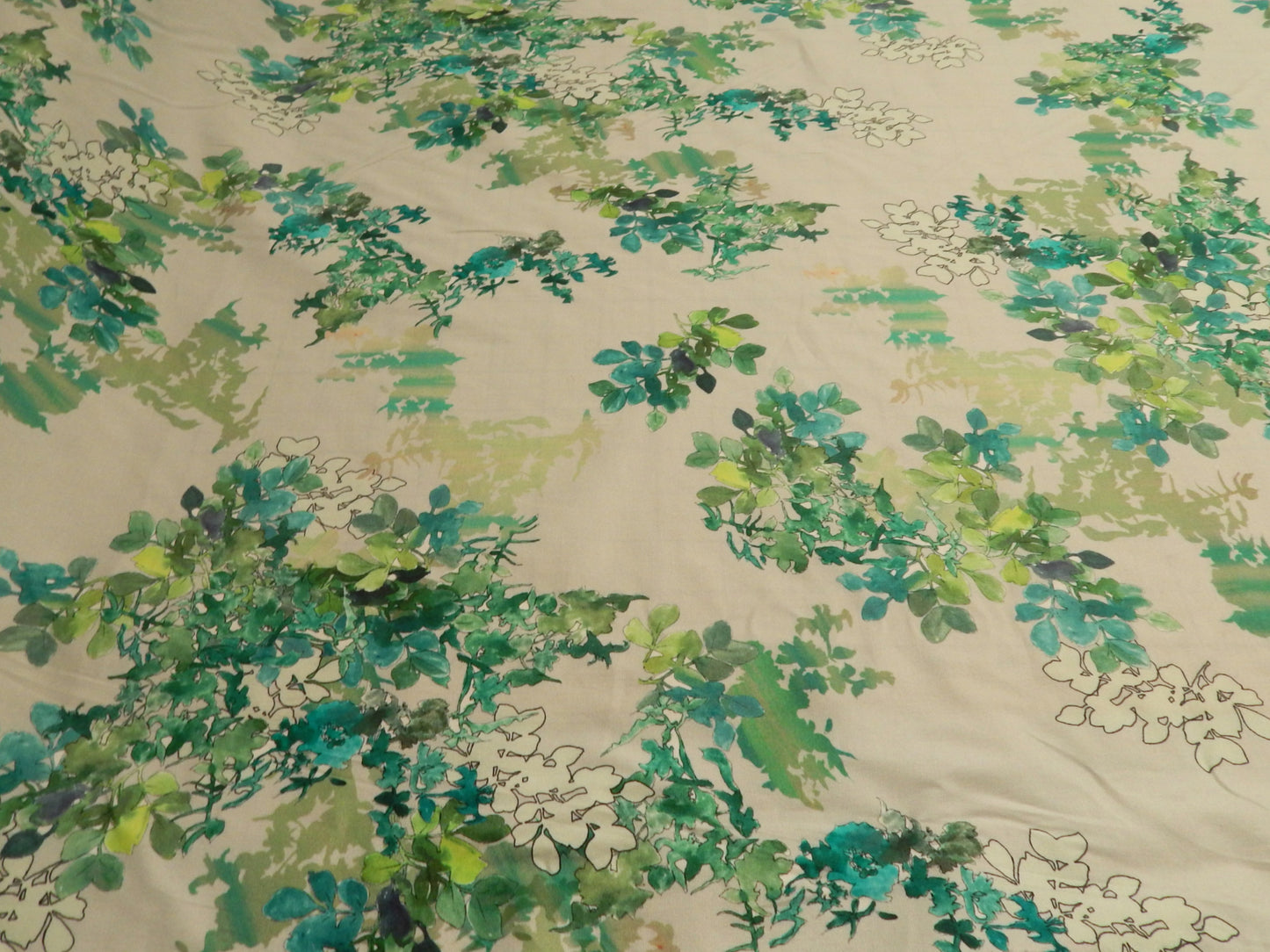green leafy foliage print cotton spandex poplin telio fabric