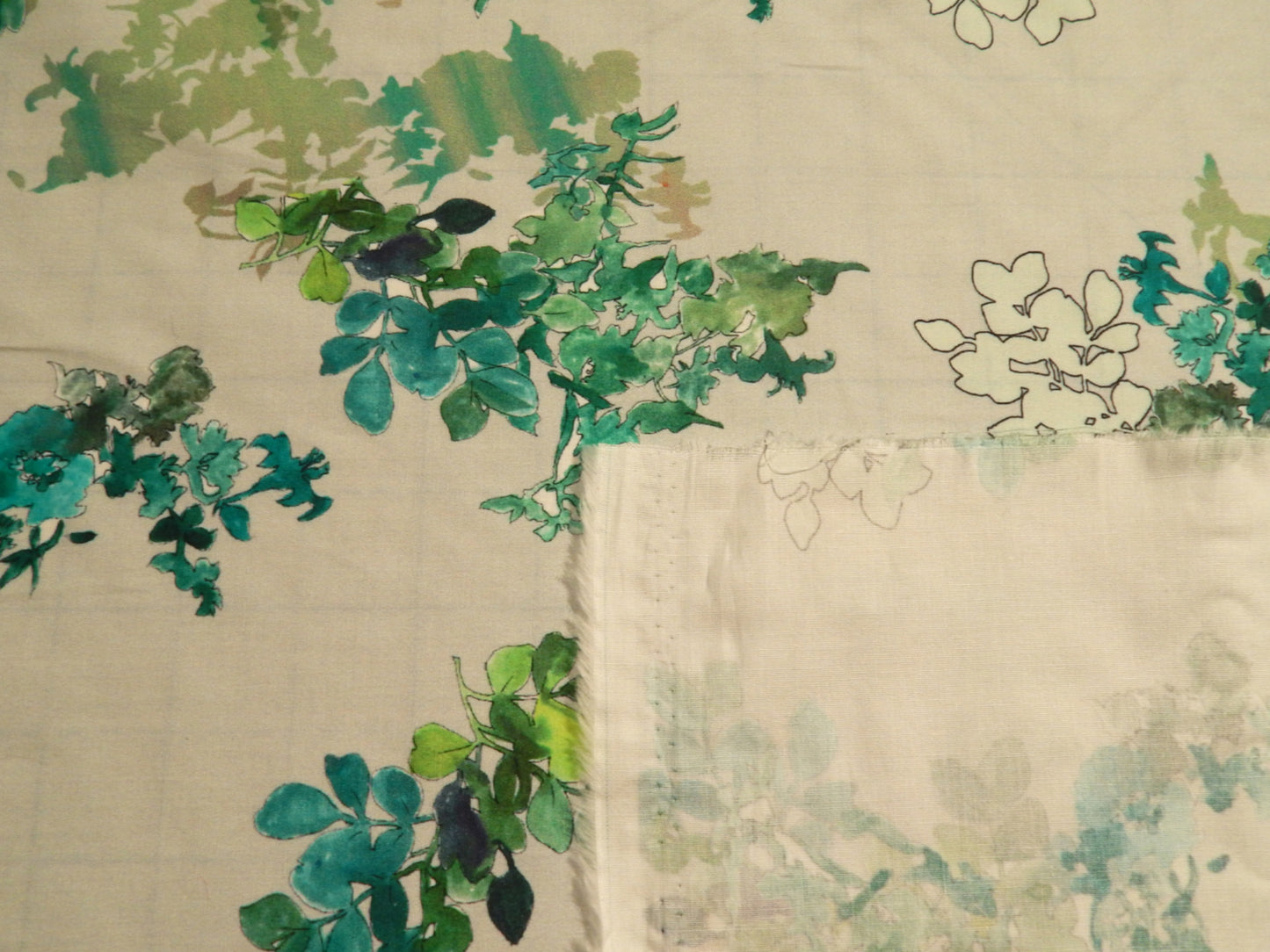 Green and White Floral Print Poplin - Telio