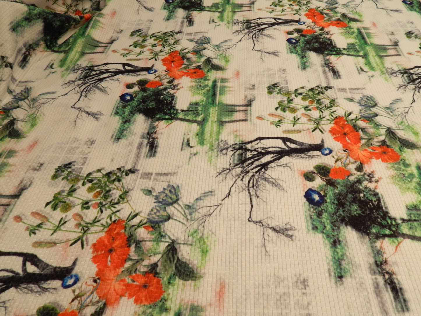 telio mirage jacquard japanese inspired floral collage gridded polyester formal wear fabric