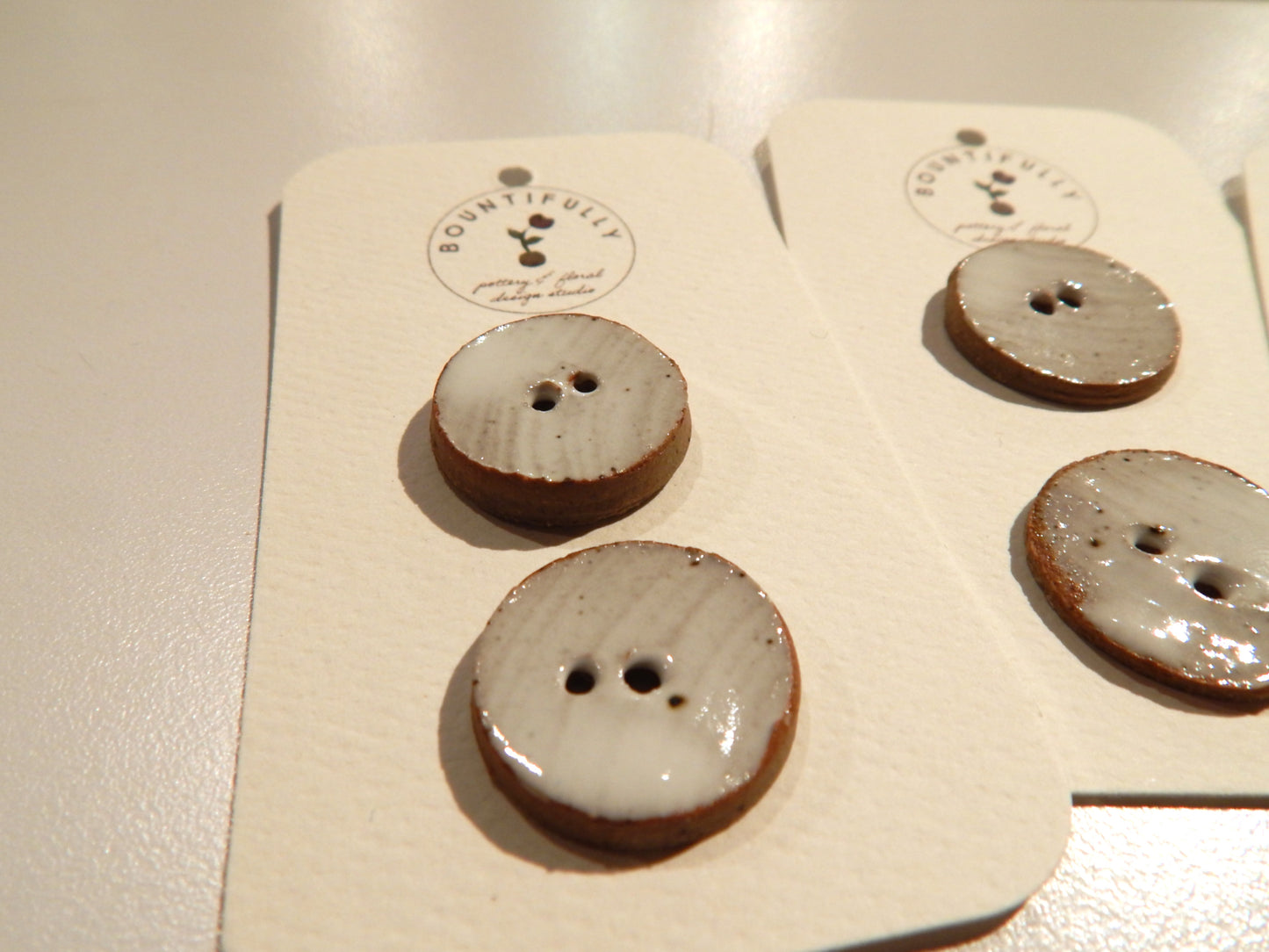 Hand Made White Ceramic Buttons - by Bountifully - Multiple Sizes