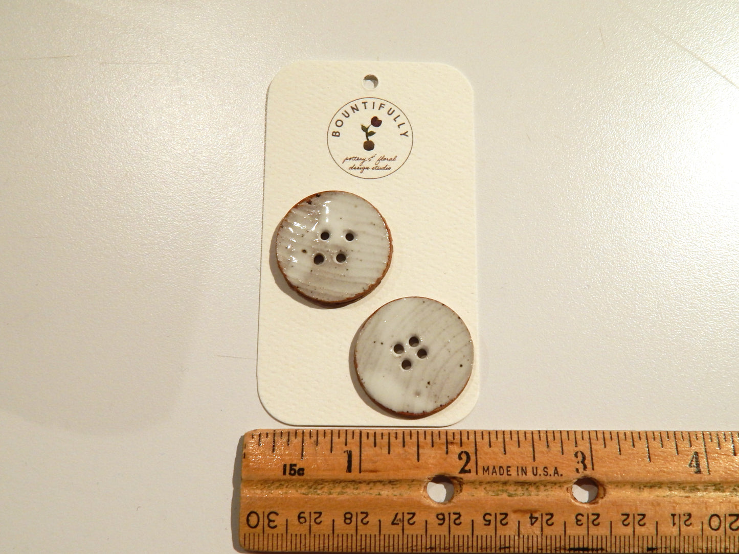Hand Made Flat White Ceramic Buttons - by Bountifully