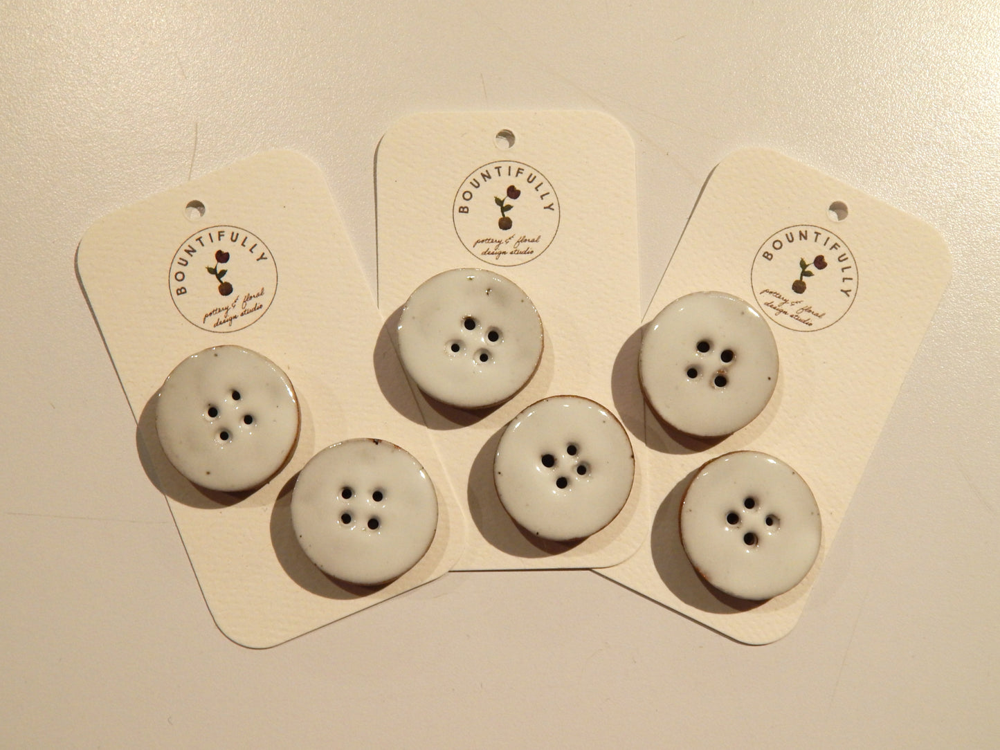 Hand Made White Ceramic Buttons - by Bountifully - Multiple Sizes