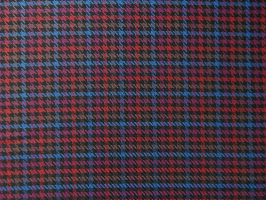 red, blue, and purple plaid fabric