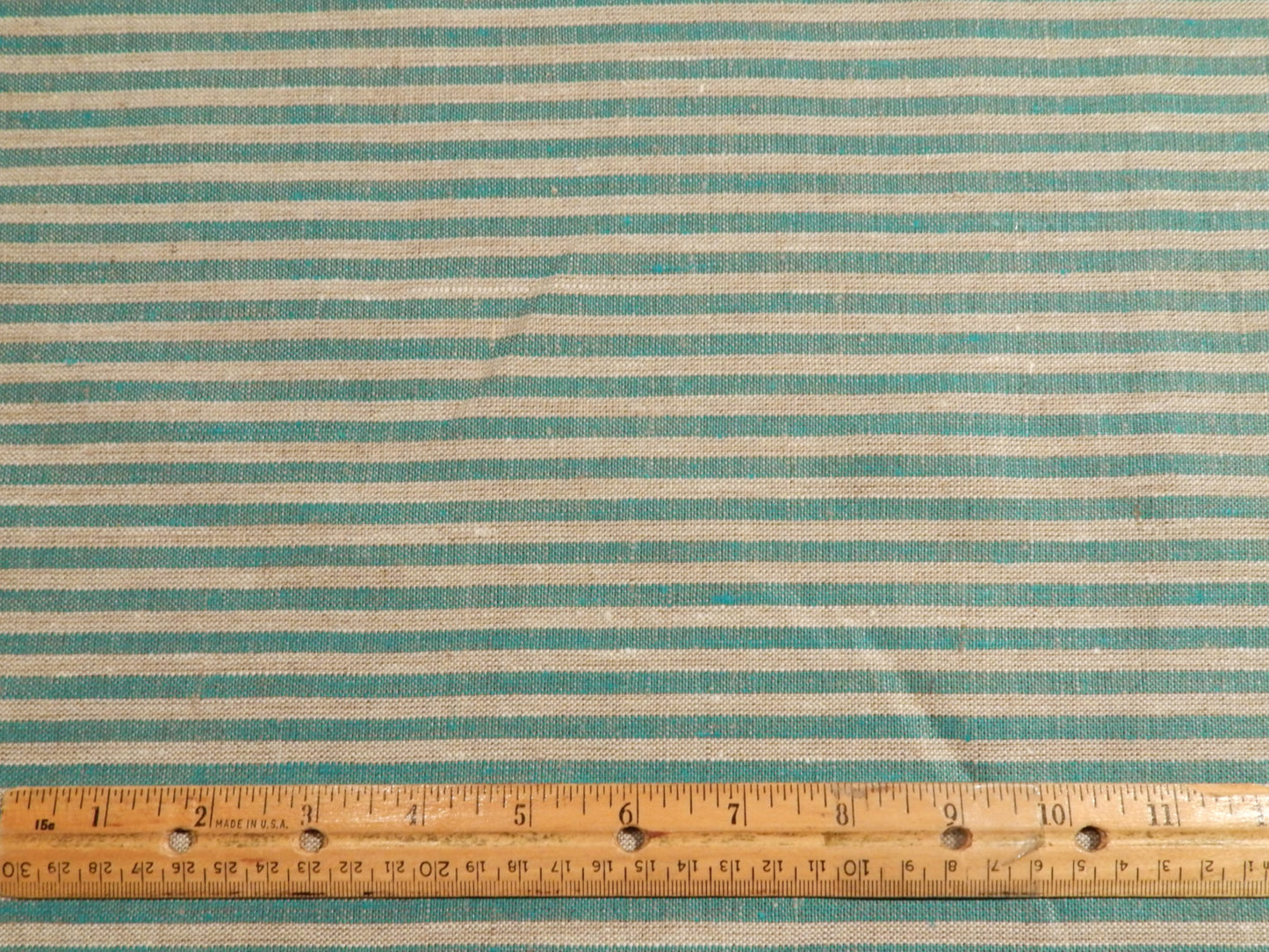 Polish Natural and Teal Striped Linen