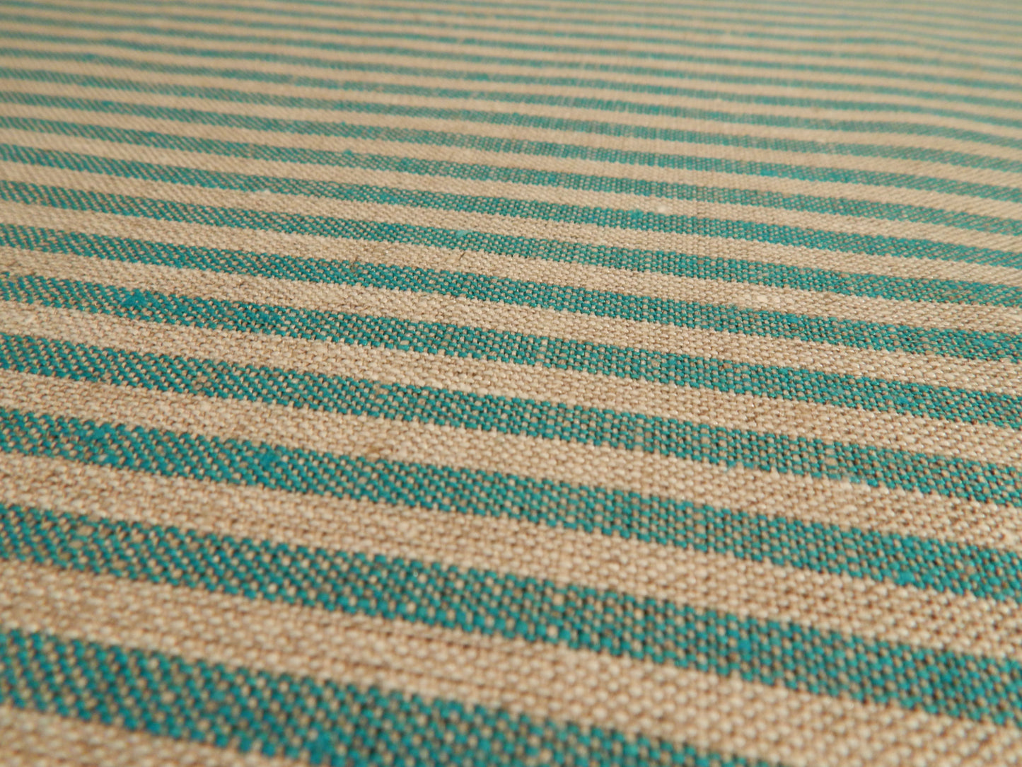 Polish Natural and Teal Striped Linen