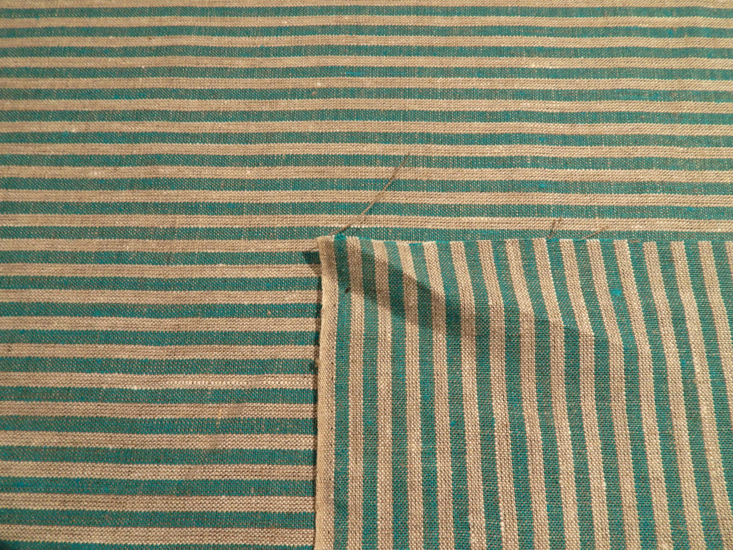 Polish Natural and Teal Striped Linen