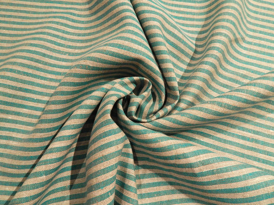 teal and tan yard dyed striped polish linen fabric