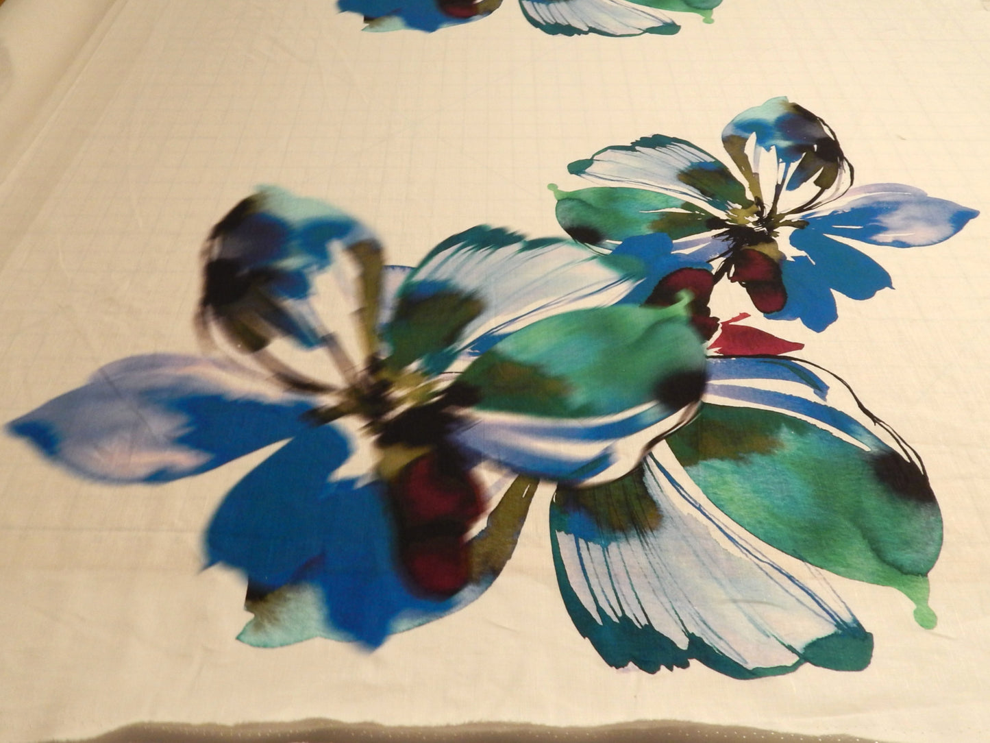 Cool Tones Extra Large Floral Print Linen - By the Panel