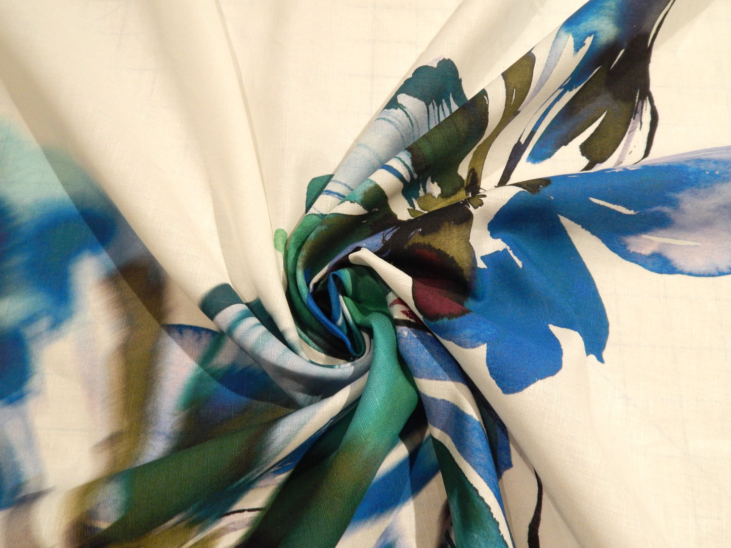 Cool Tones Extra Large Floral Print Linen - By the Panel