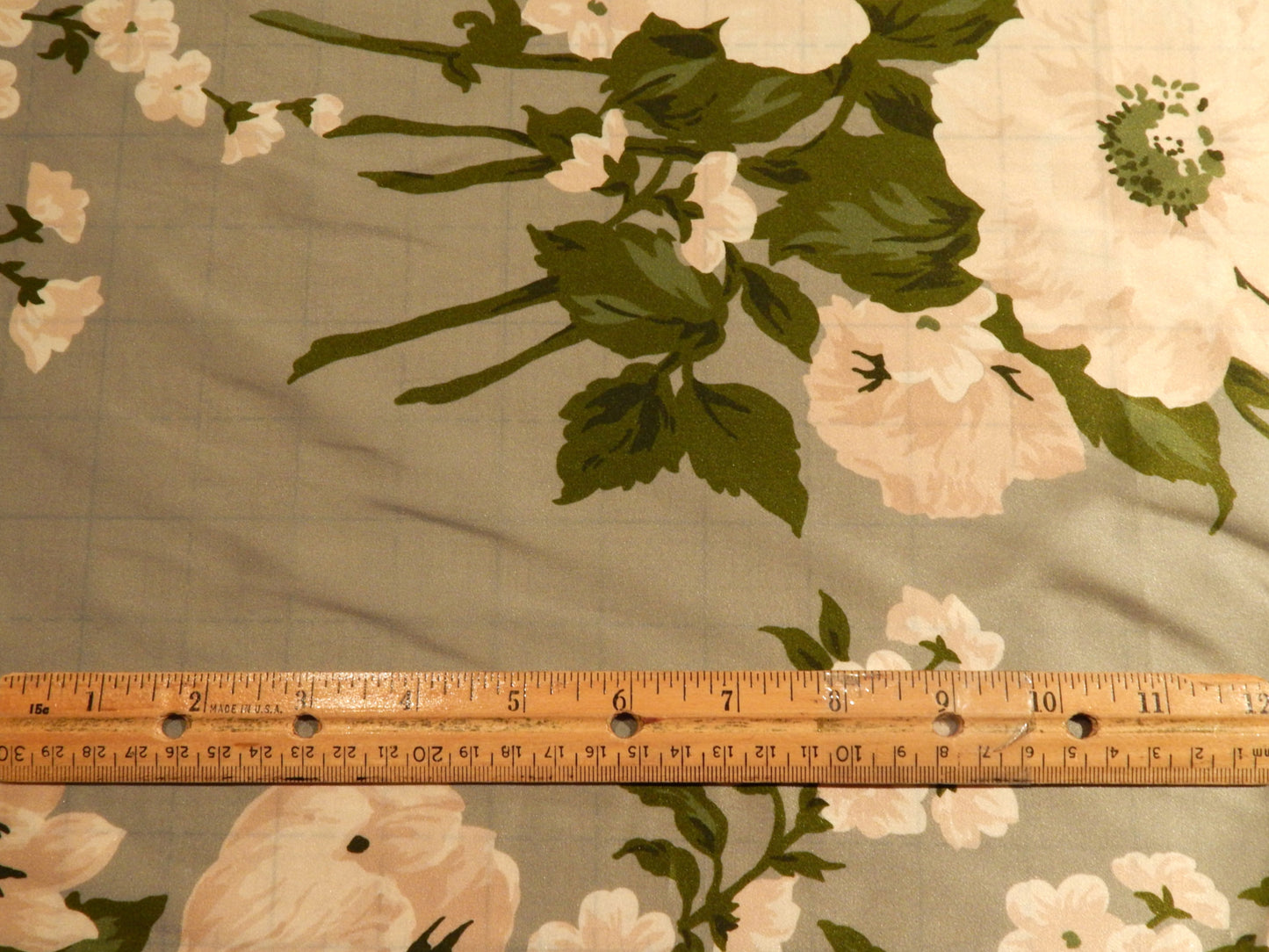Sage and White Floral Blossom Silk Charmeuse