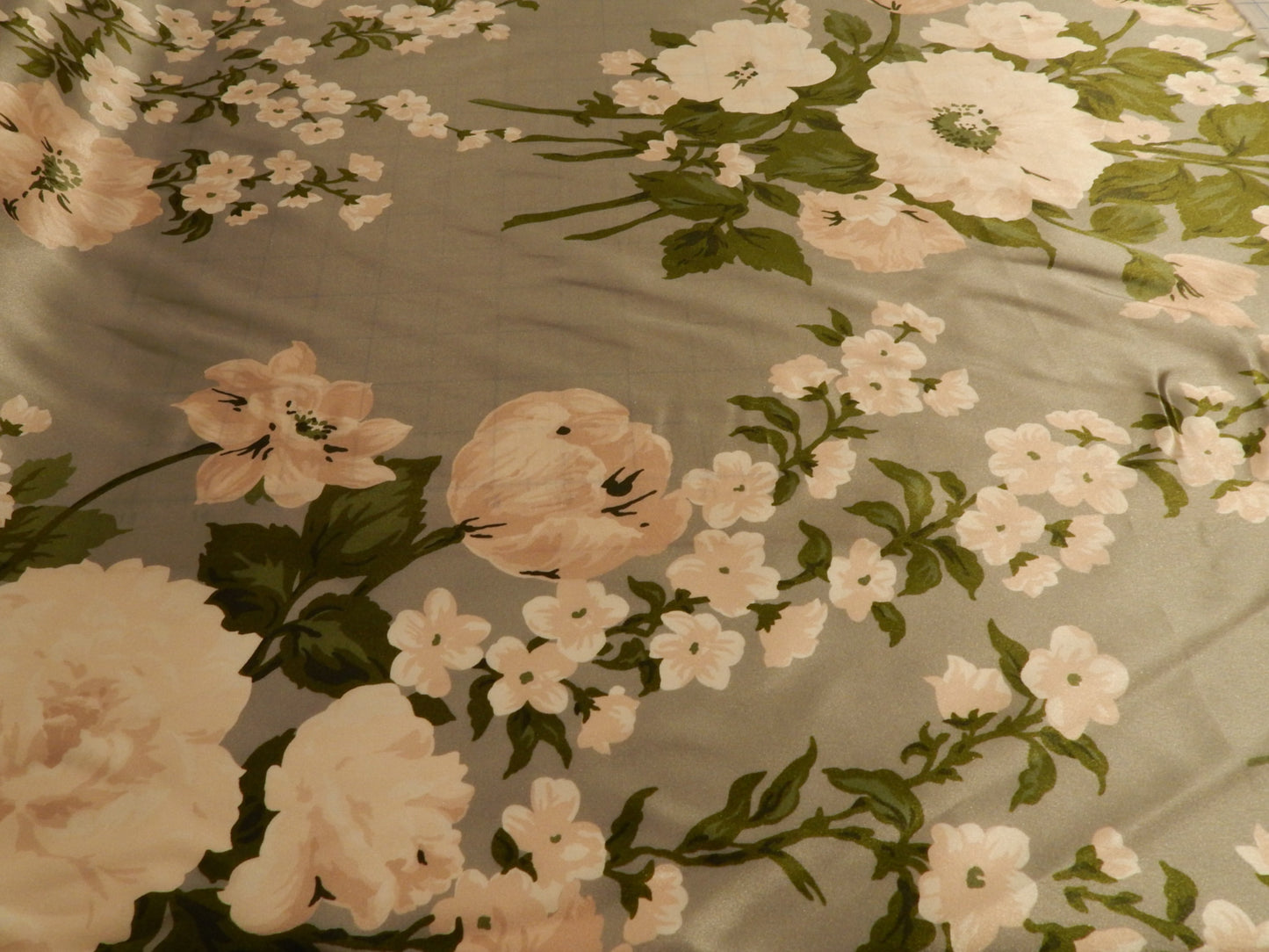 Sage and White Floral Blossom Silk Charmeuse