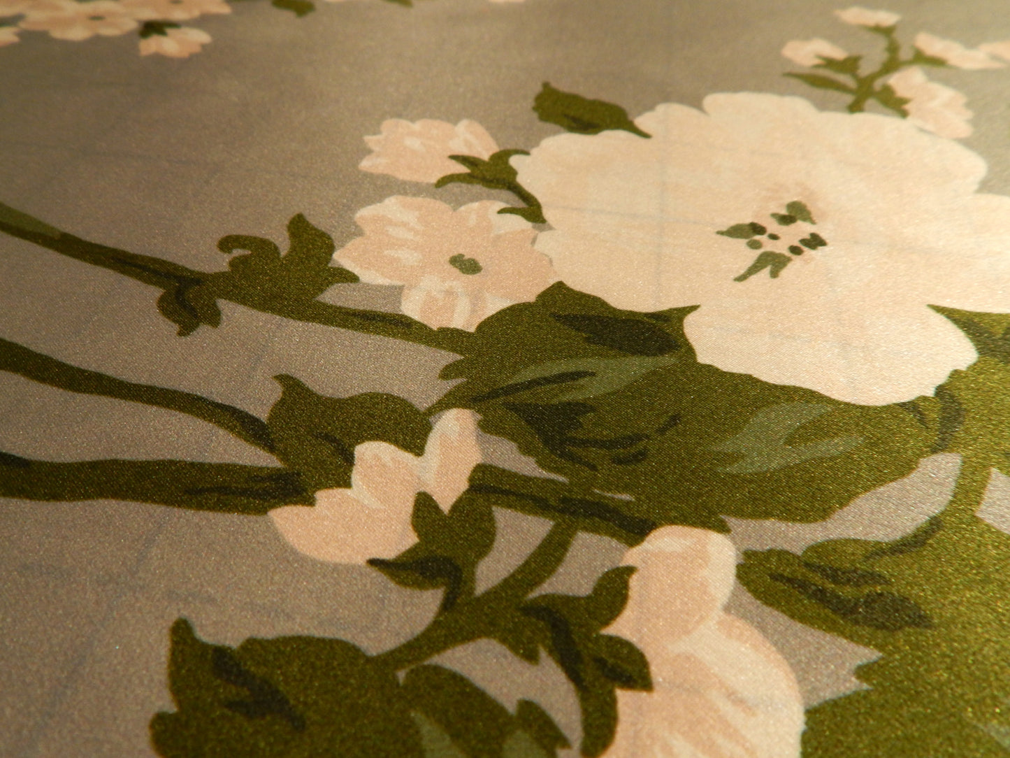 Sage and White Floral Blossom Silk Charmeuse
