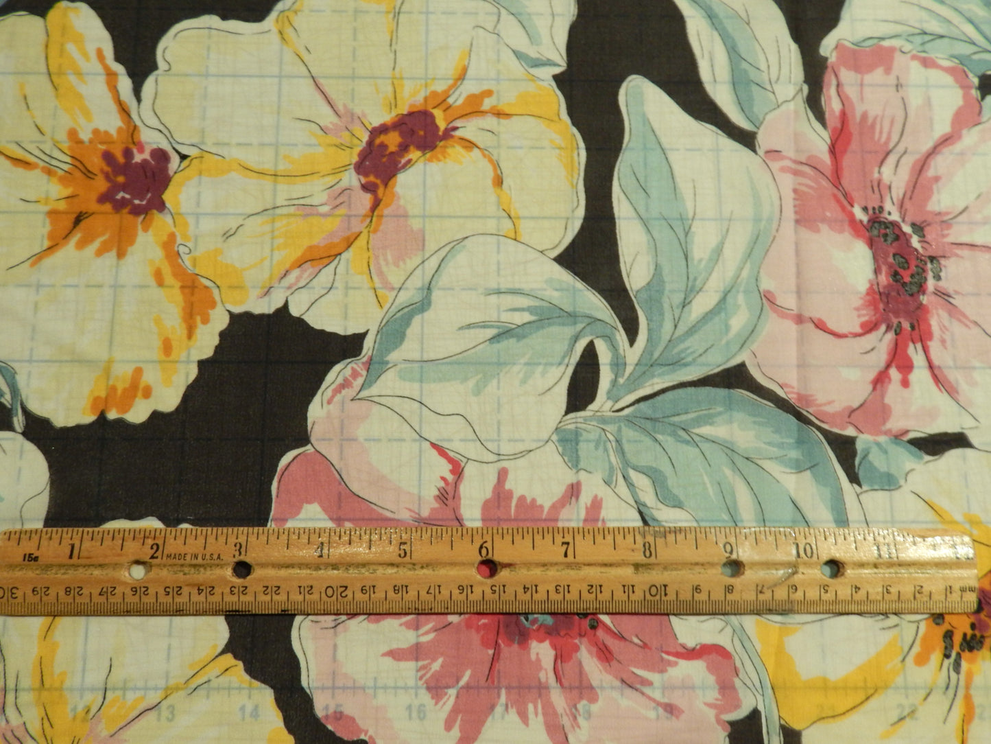 Pastel Hibiscus on Black Silk Chiffon